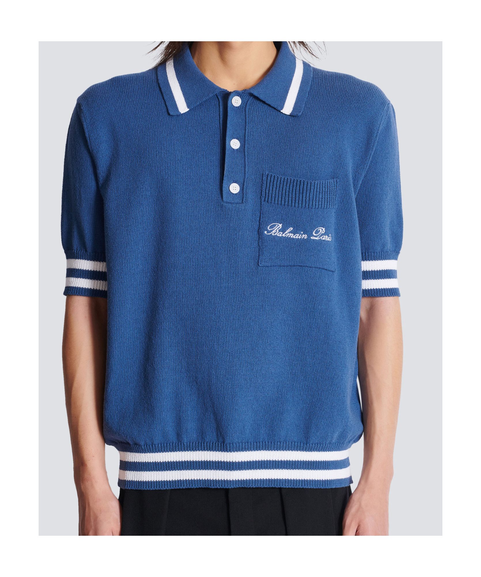 Balmain Signature Logo Embroidered Polo T-shirt In Blue