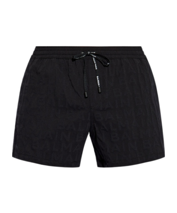 Shop Balmain Logo-embossed Swim Shorts In Black
