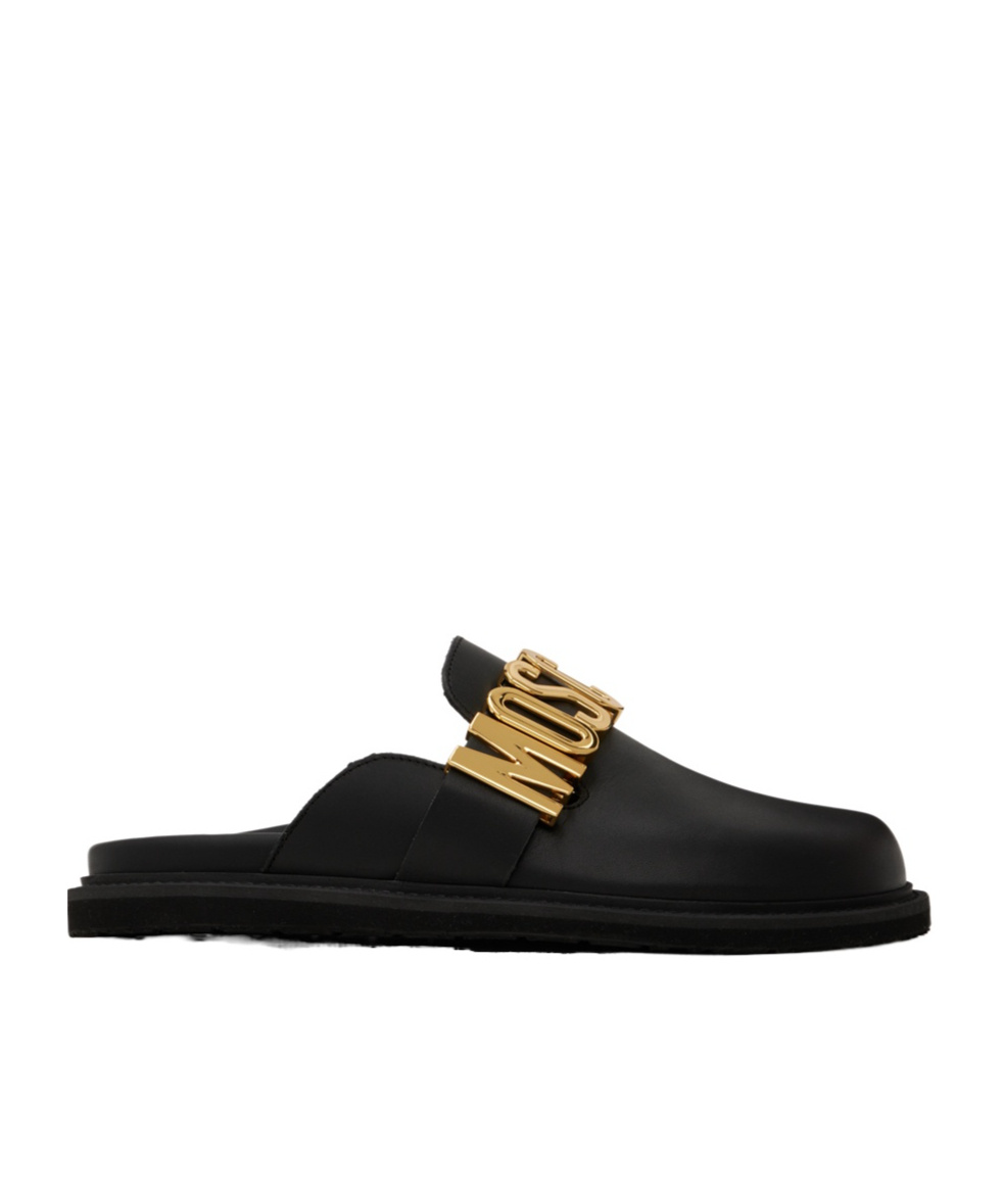 Moschino Men's Logo Leather Clog Slides In Black
