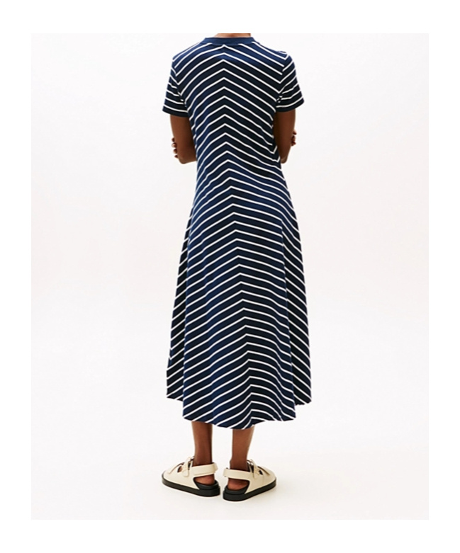 Tommy Hilfiger Striped Flared Midi Dress In Blue
