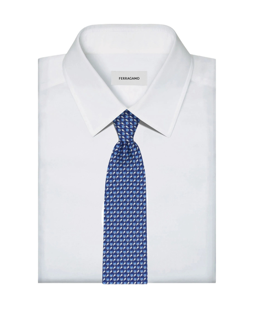 Ferragamo Fox Pattern Tie In Blue