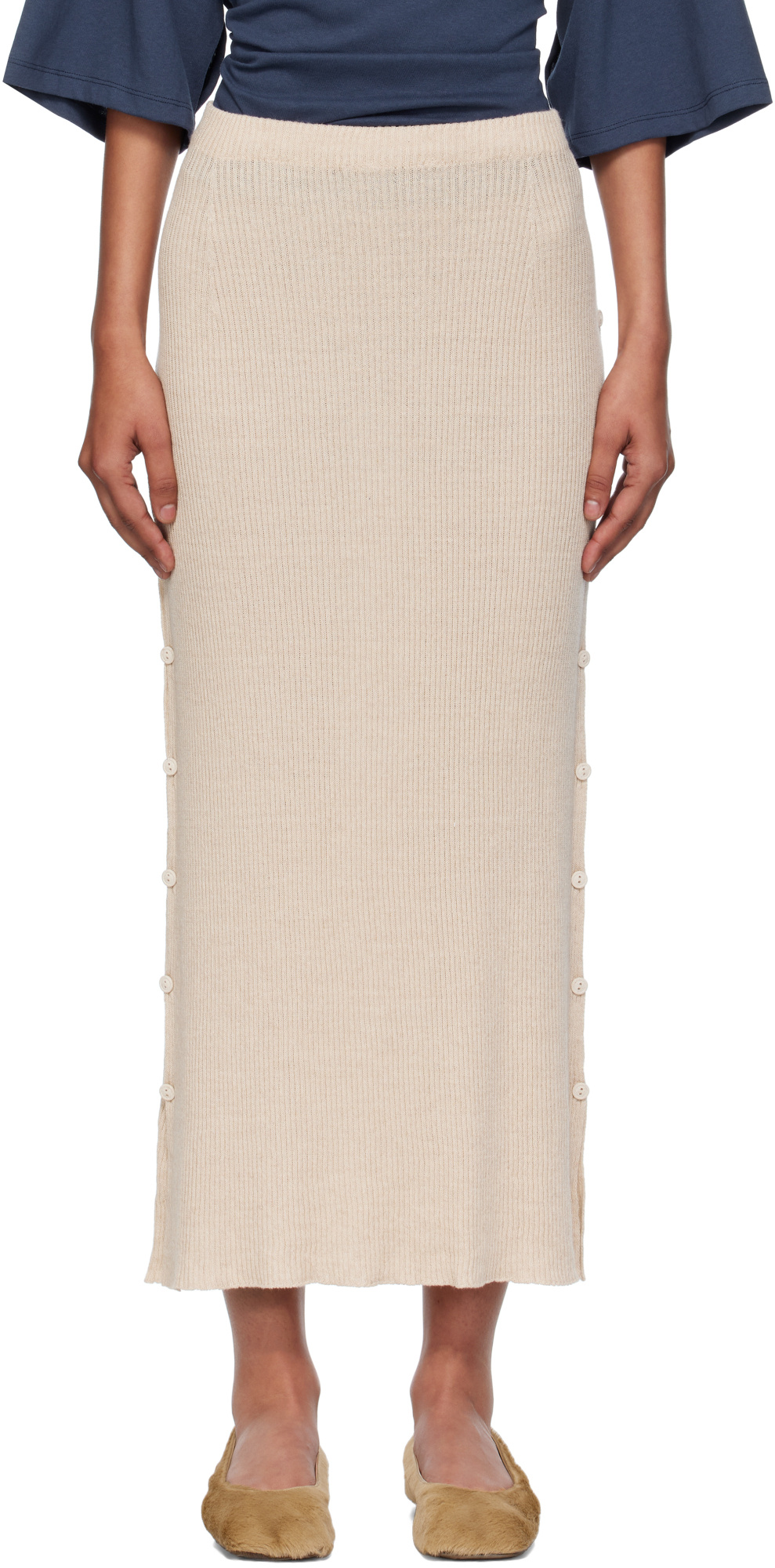 Baserange Beige Franca Midi Skirt In Neutral