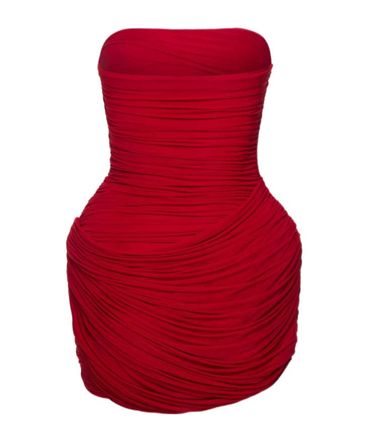 Magda Butrym Strapless Ruched Floral Mini Dress In Red