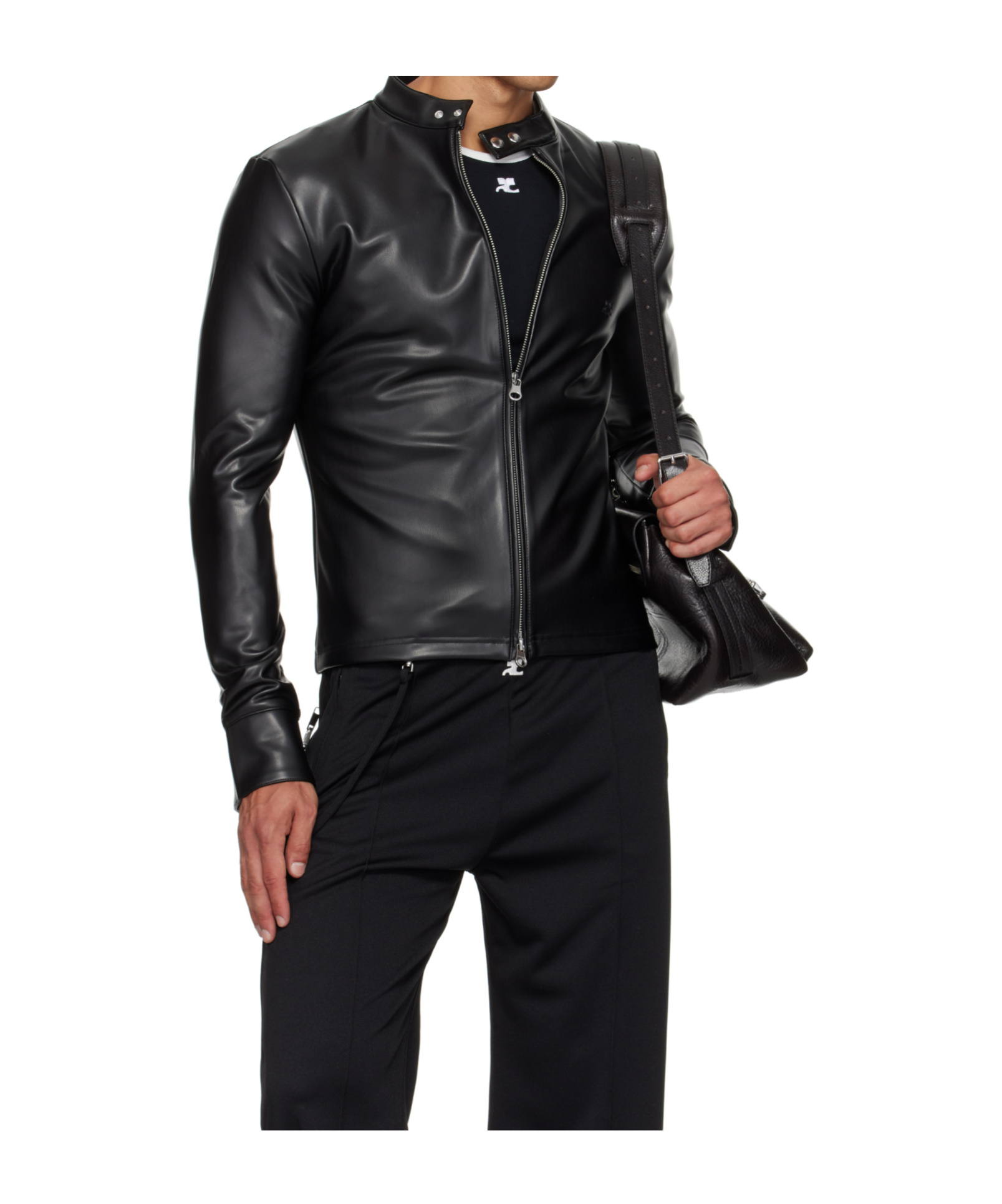 Courrèges Black Zipped Biker Faux-leather Jacket In Black