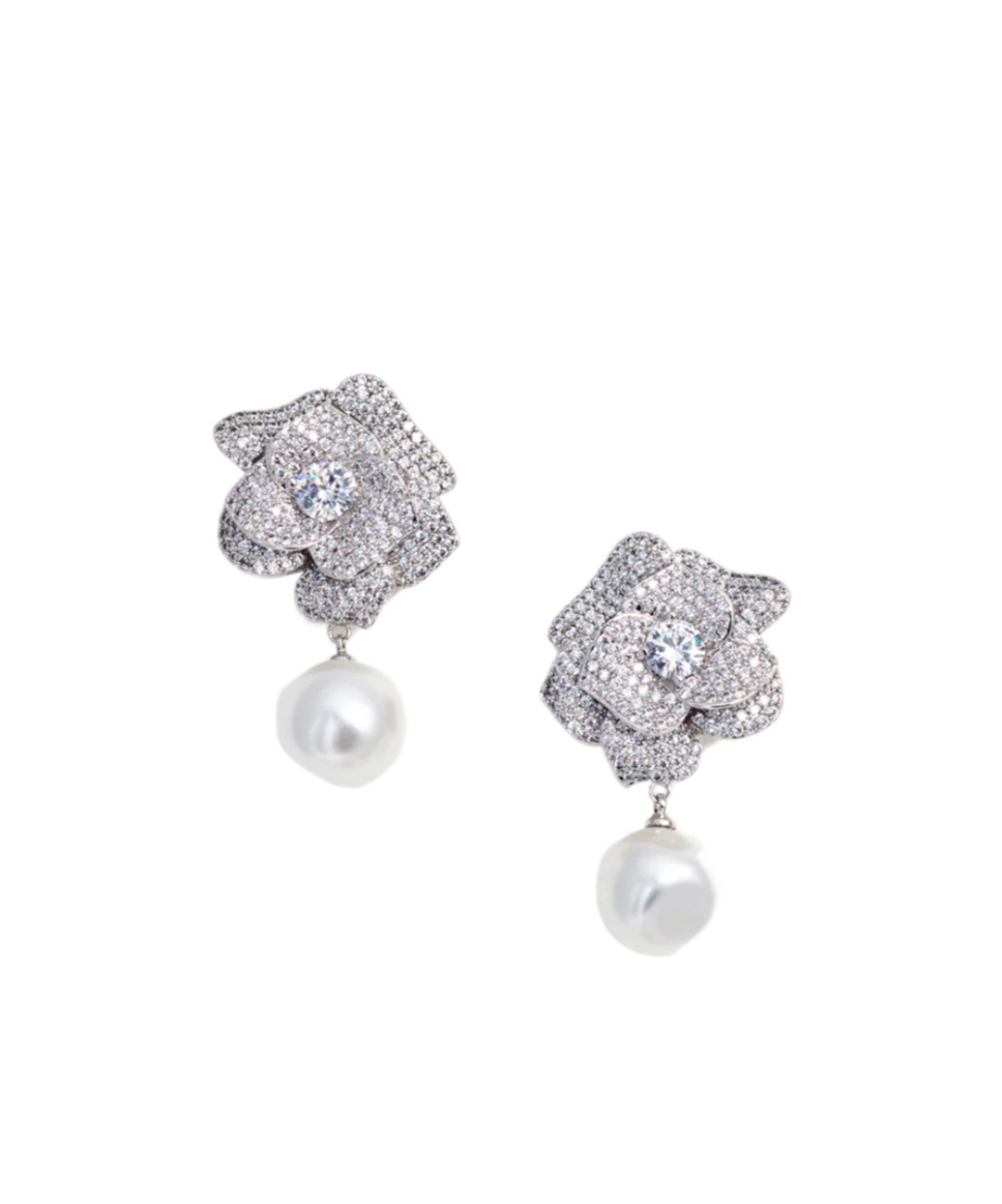SELF-PORTRAIT CRYSTAL-FLOWER FAUX-PEARL EARRINGS