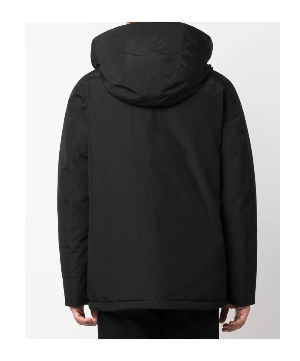 Woolrich Padded Jet Black Parka With Logo Print And Drawstring Hood In Black