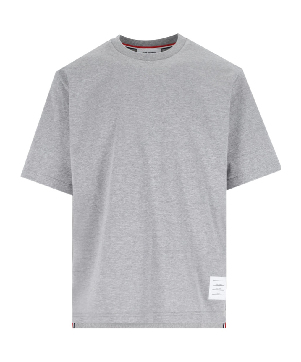 Thom Browne Grey Crewneck T-shirt With Logo Patch On The Front And Striped Detail On The Rear In Cotton Man