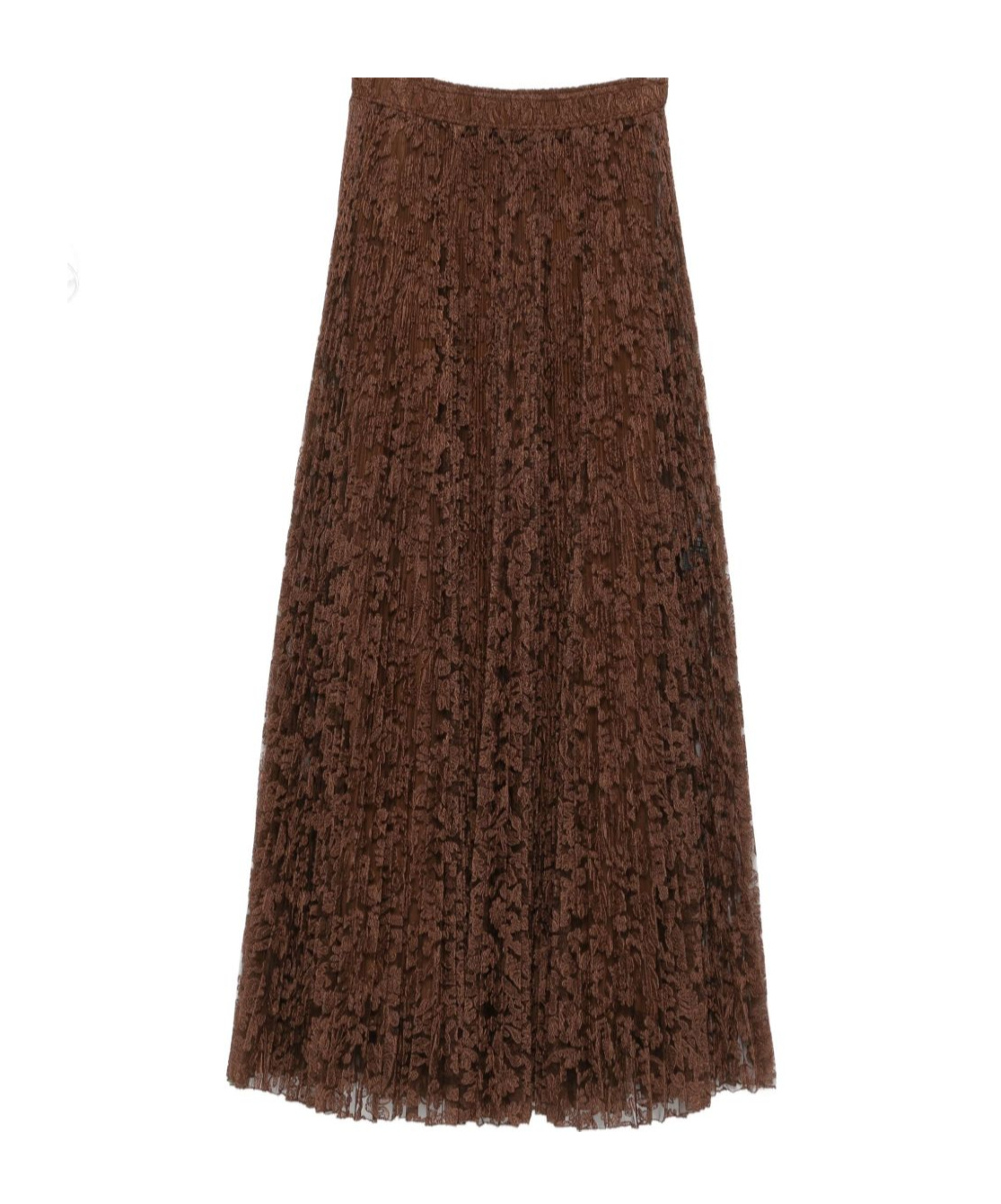 Ermanno Scervino Pleated Lace Maxi Skirt In Brown