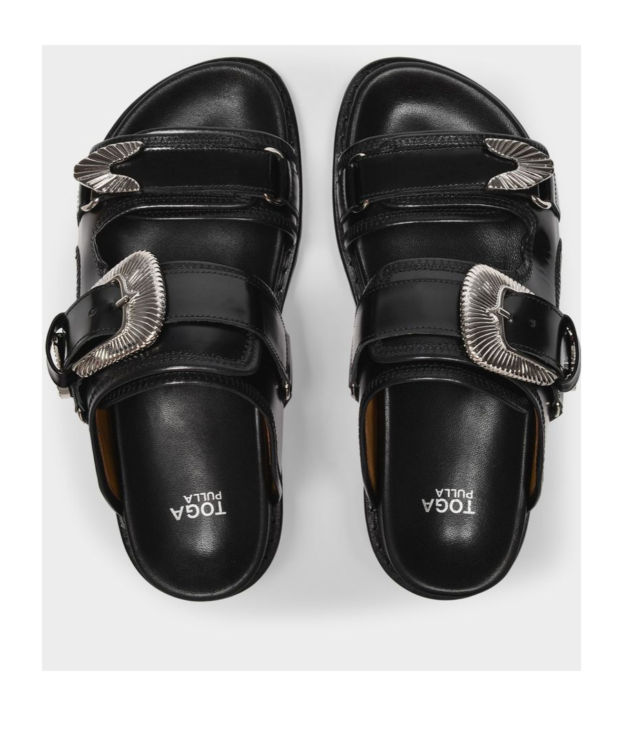 Toga Round Head And Flat Bottom Sandals In Black