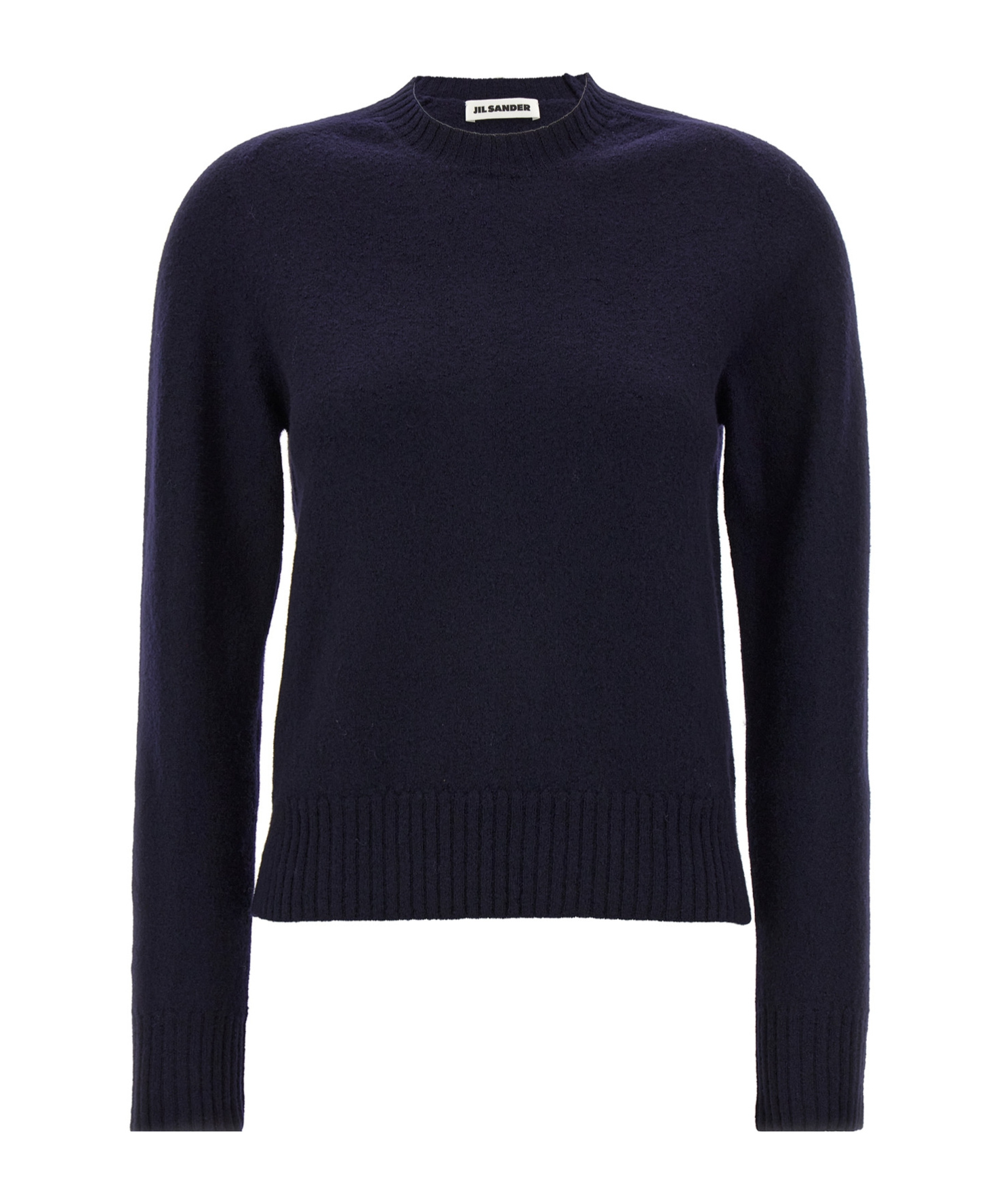 Jil Sander Crewneck Wool Sweater With Cuffed Sleeves In Black