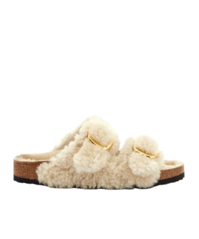 Shop Birkenstock Buckle-fastening Shearling Slides In Nude