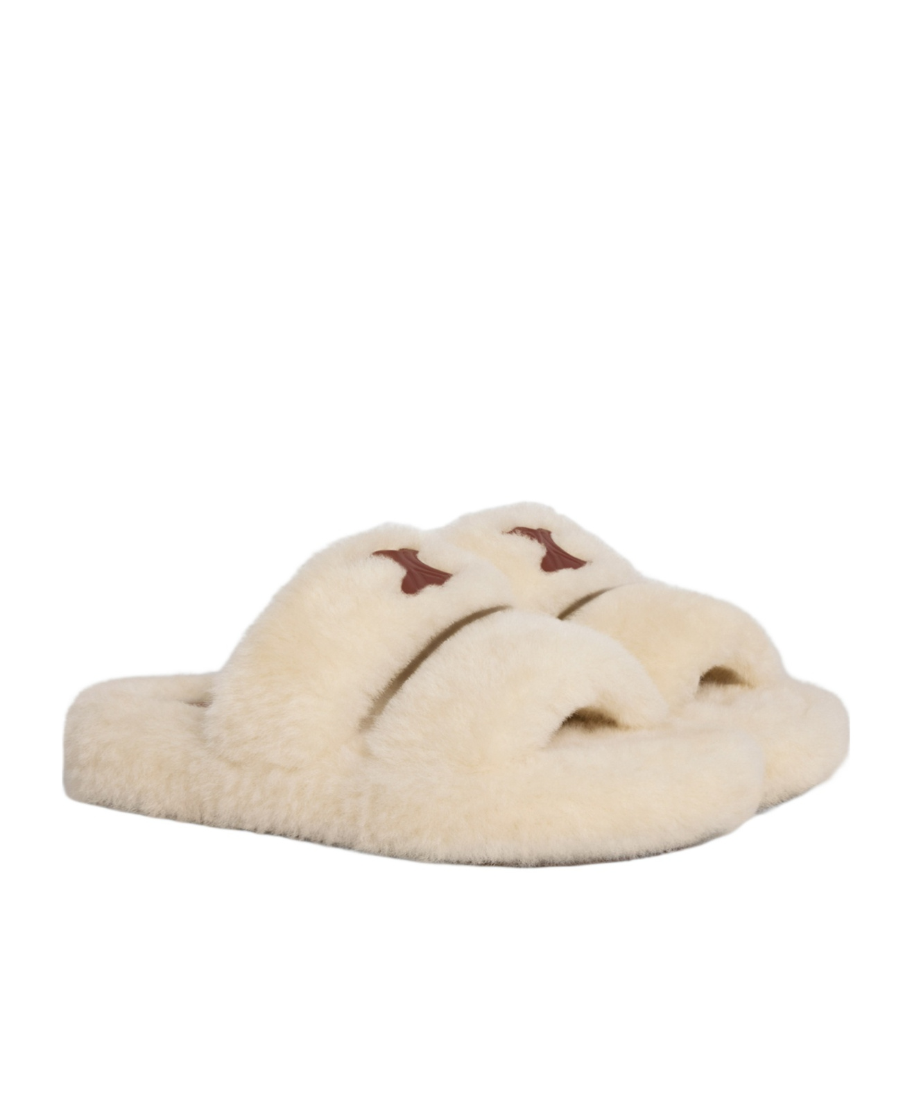Celine Triomphe Shearling Fur Slides In Nude