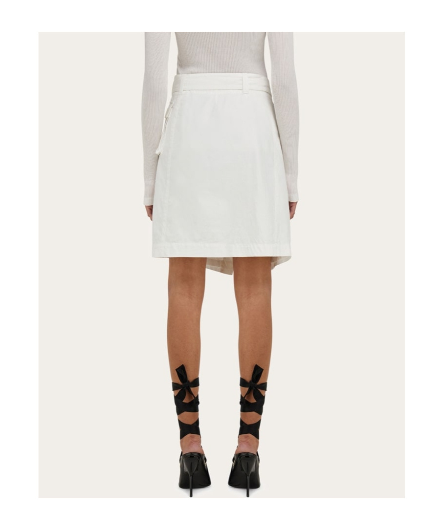Ferragamo Wrap-front Cotton-blend Knee-length Skirt In White