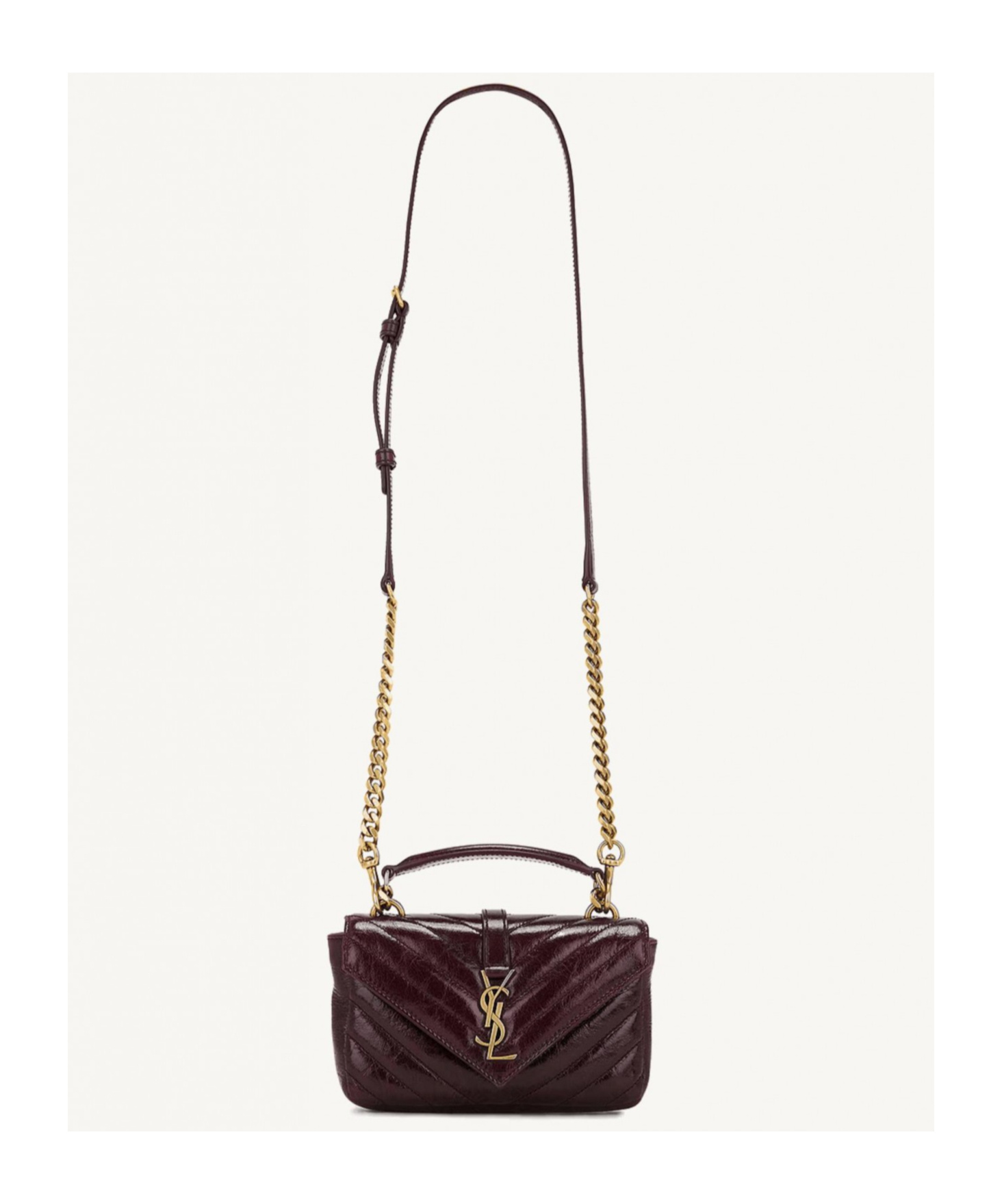 Saint Laurent College Mini In Shiny Leather In Hot Wine
