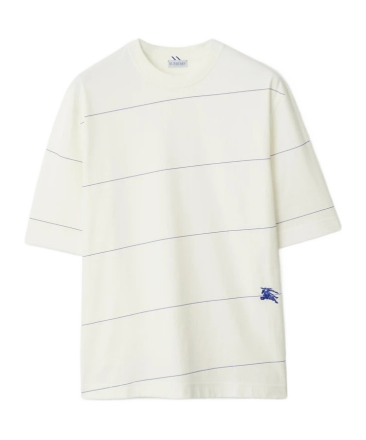 Shop Burberry Striped Cotton T-shirt In White