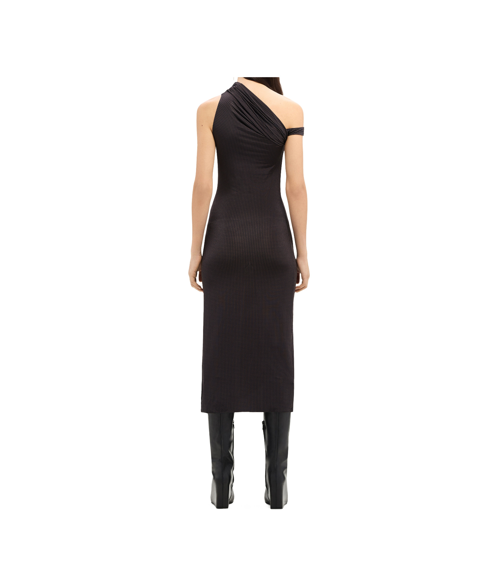 Courrèges Houndstooth Draped Midi Dress In Black