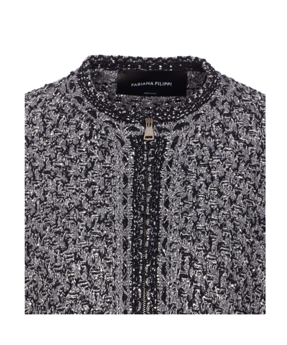 Fabiana Filippi Dark Blue Sequin Tweed Jacket With A Denim Effect In Black