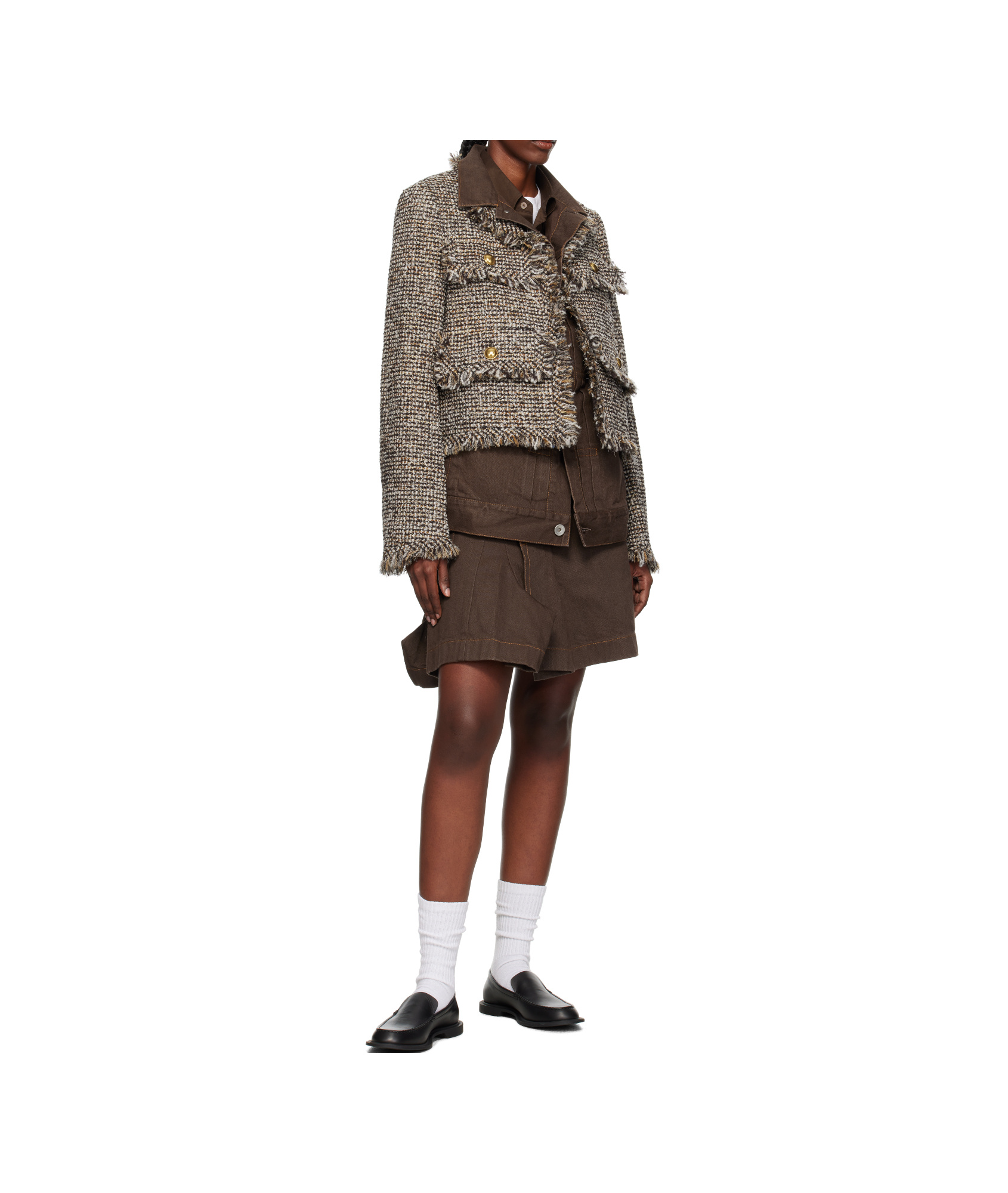 Sacai Tweed-fringed Jacket In Multi
