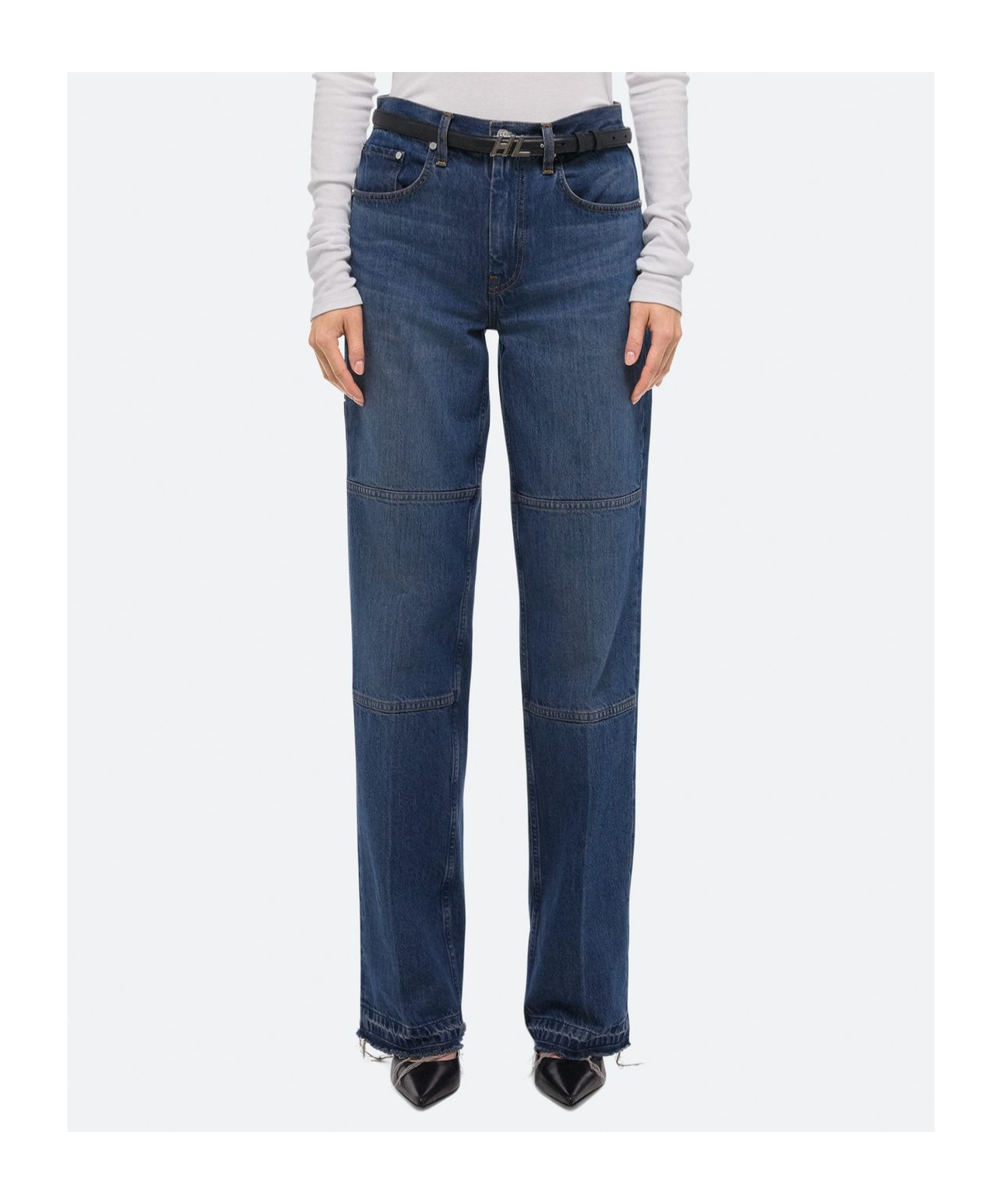 Helmut Lang Women's Frayed-hem Straight-leg Carpenter Jeans In Blue