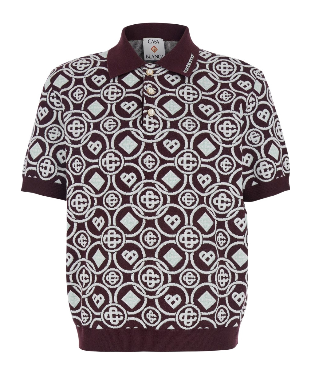 Casablanca Monogram Knit Short-sleeved Polo T-shirt In Brown