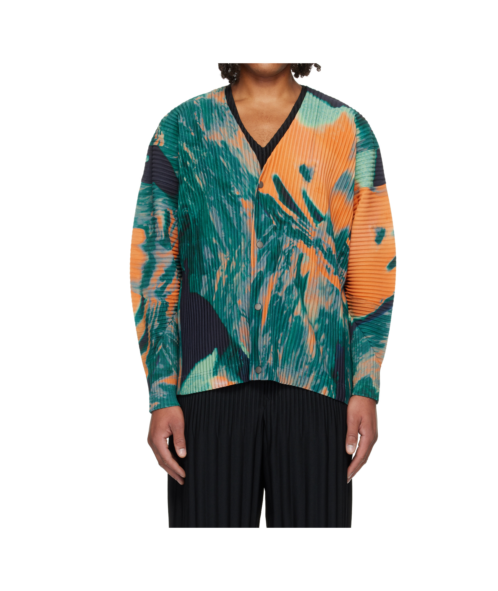 Issey Miyake Pleated Polyester Knitted Cardigan In Multi