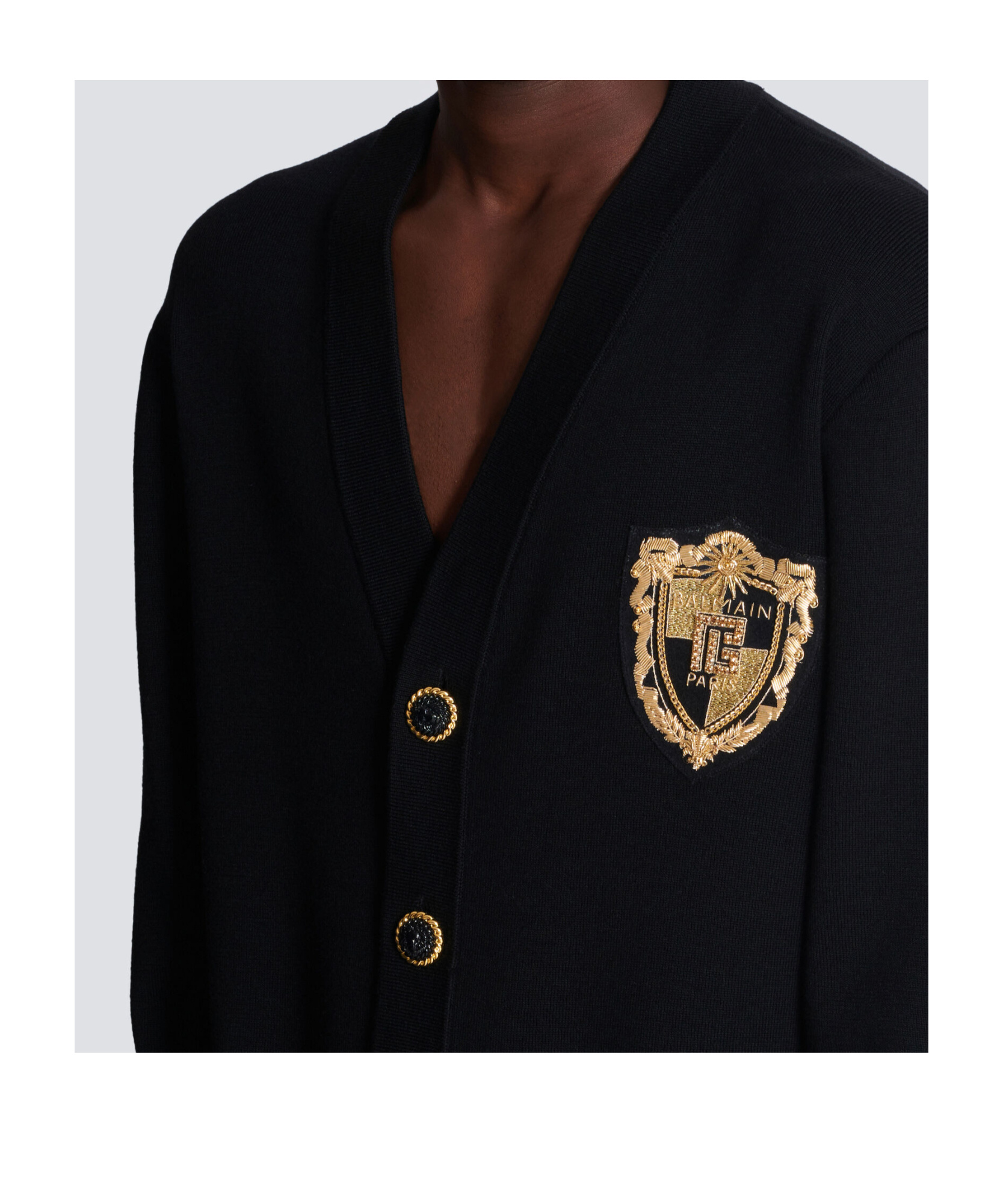 Shop Balmain Knit Cardigan With Embroidered Patch In Black