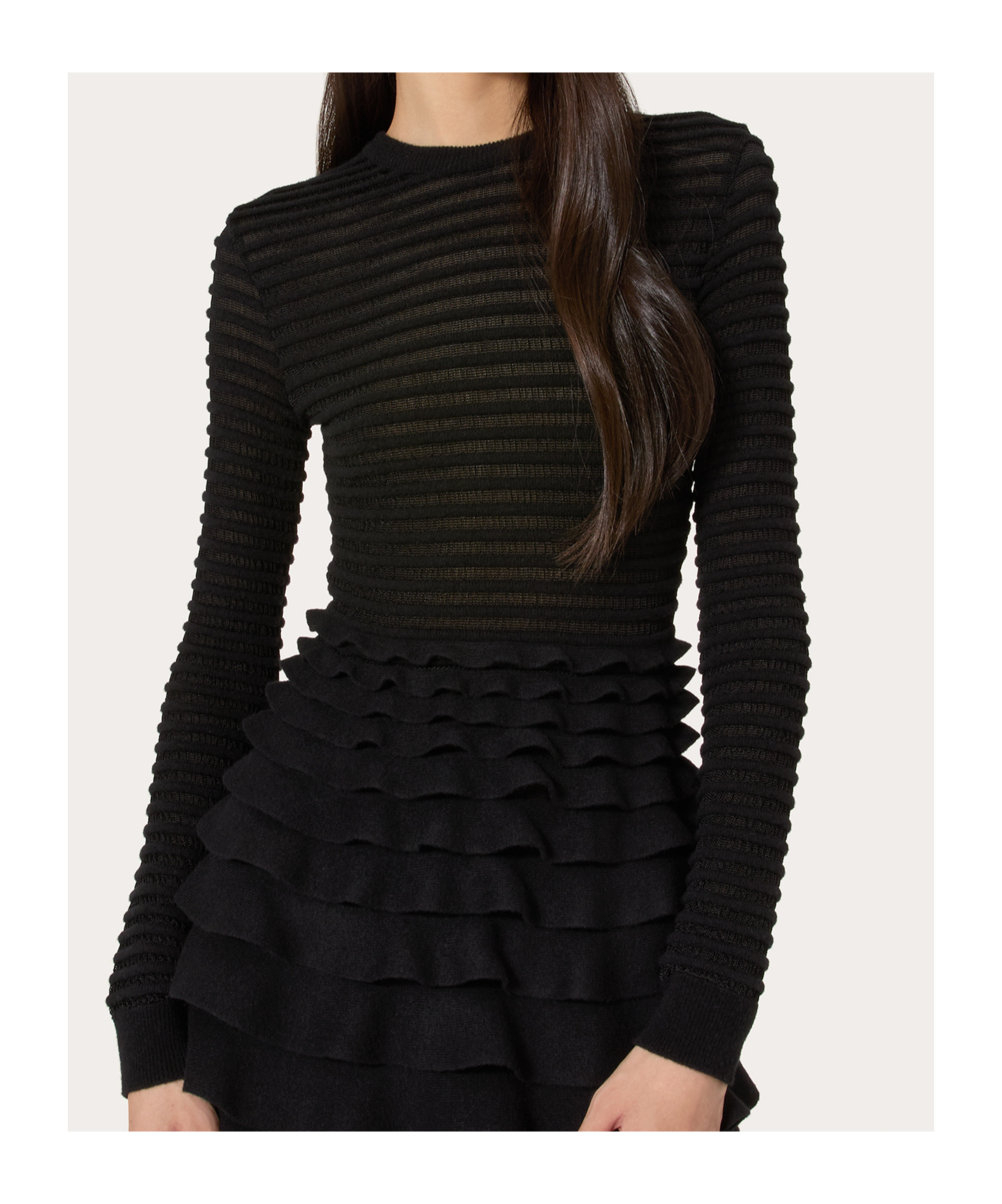 Shop Valentino Ribbed-tiered Mini Dress In Black