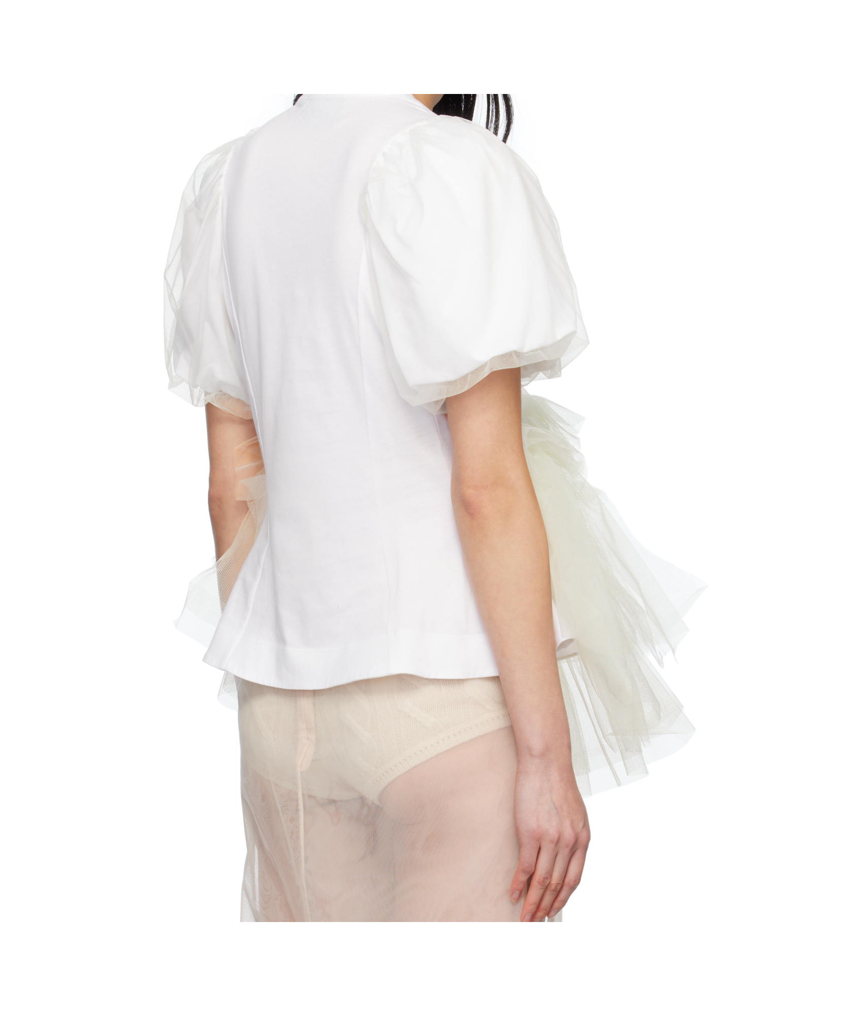Simone Rocha White Tulle Overlay Puff Sleeve Tutu Hem T-shirt In White