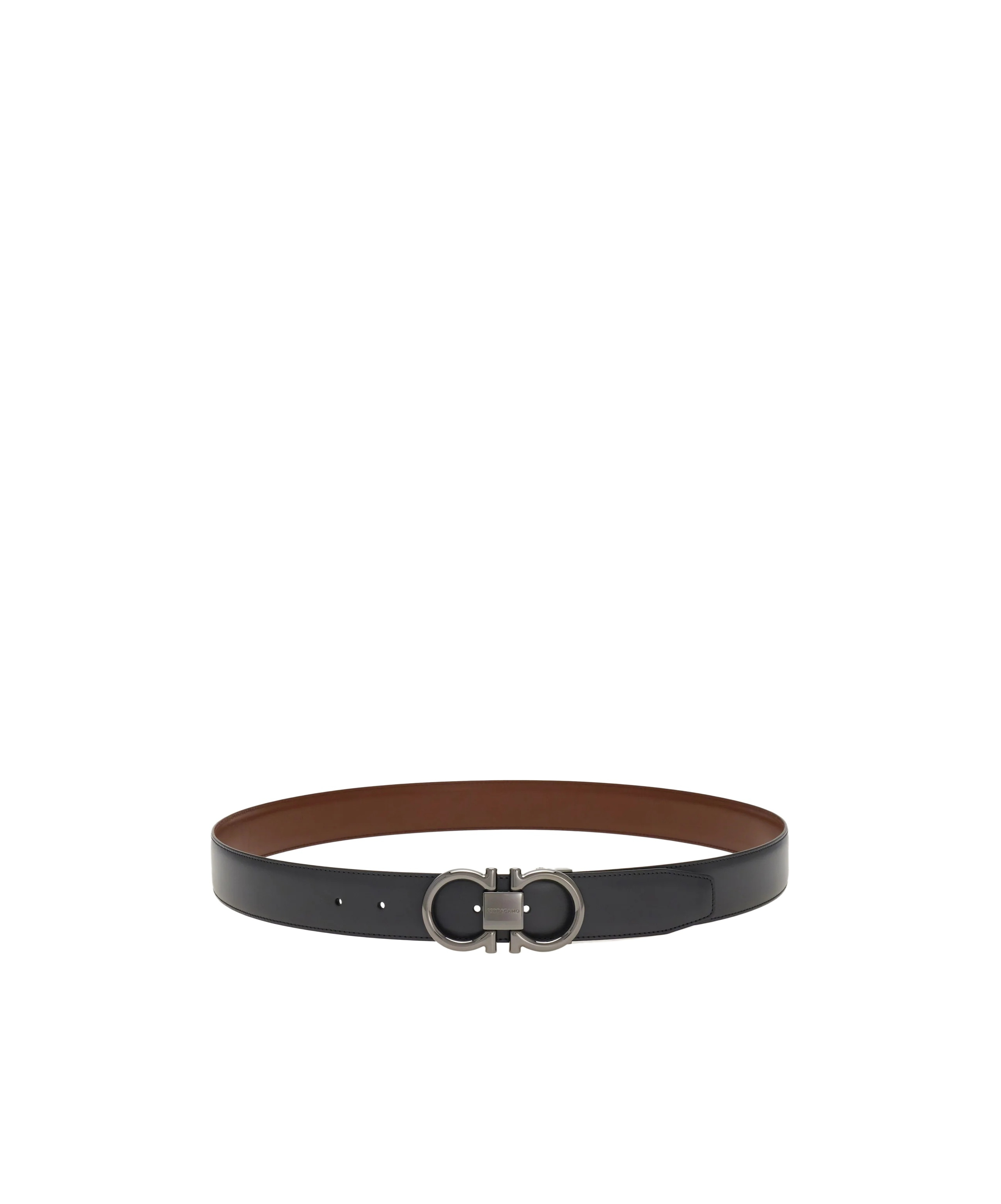 Ferragamo Salvatore Man's Bicolor Leather Belt With Logo Buckle In Black