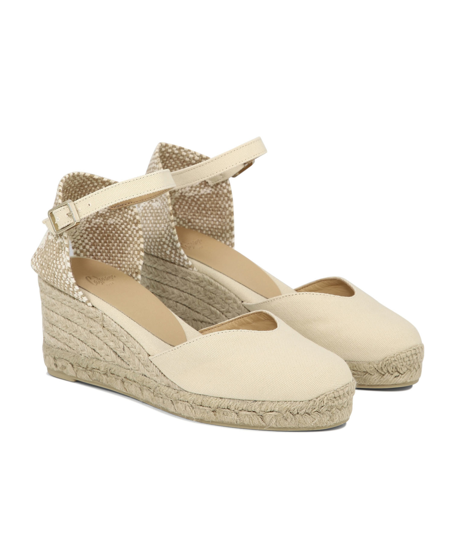Shop Castaã±er Straw Wedge Shoes In Nude