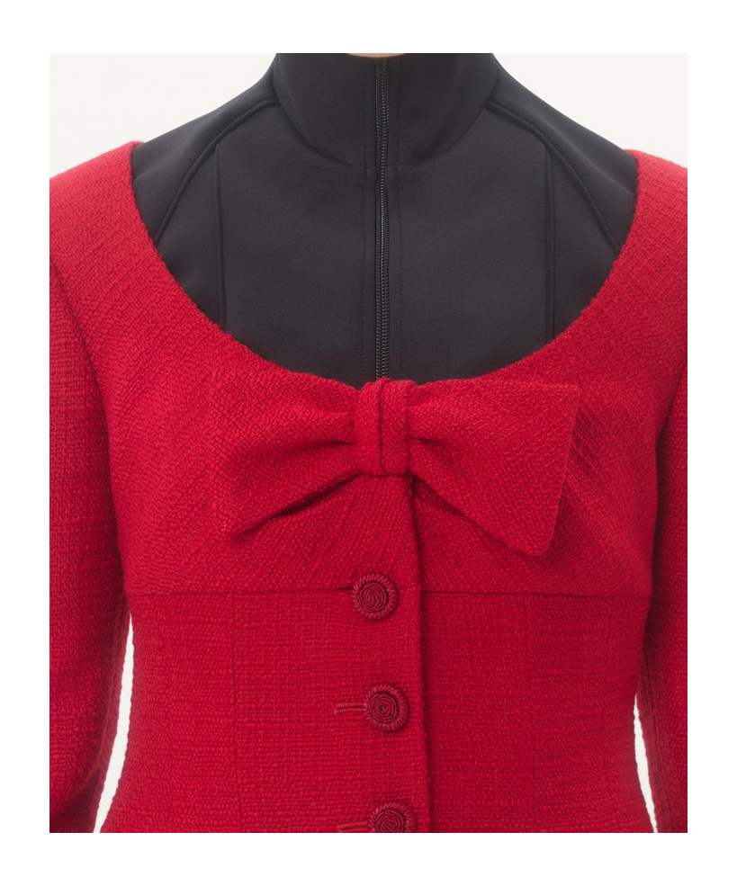 Valentino Textured Tweed Blazer Bow Detail In Red