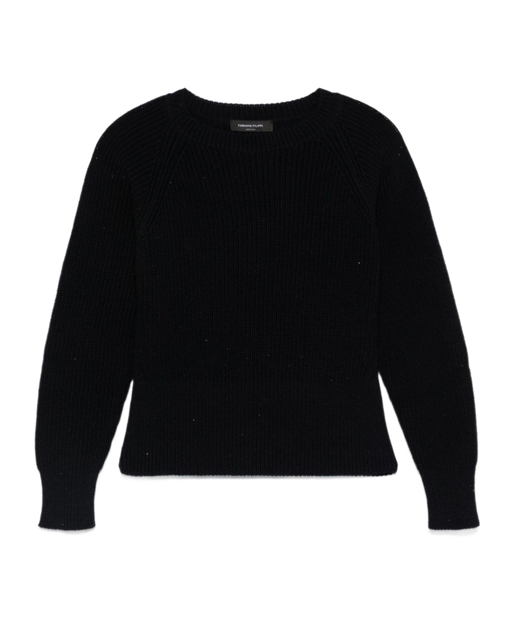 Fabiana Filippi Ribbed Crewneck Sweater With Fitted Cuffs In Black