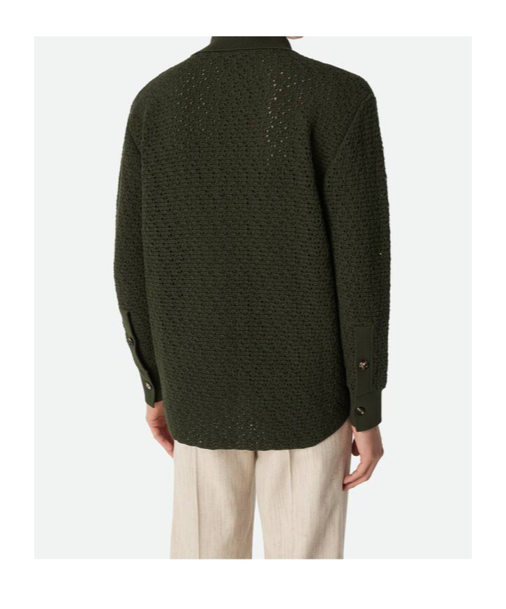 Bottega Veneta Cotton Crochet Knit Shirt In Green