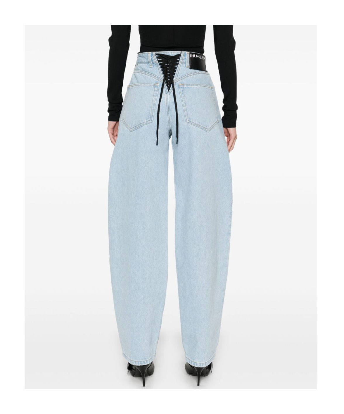 Mugler Lace-up Wide Leg Jeans In Blue