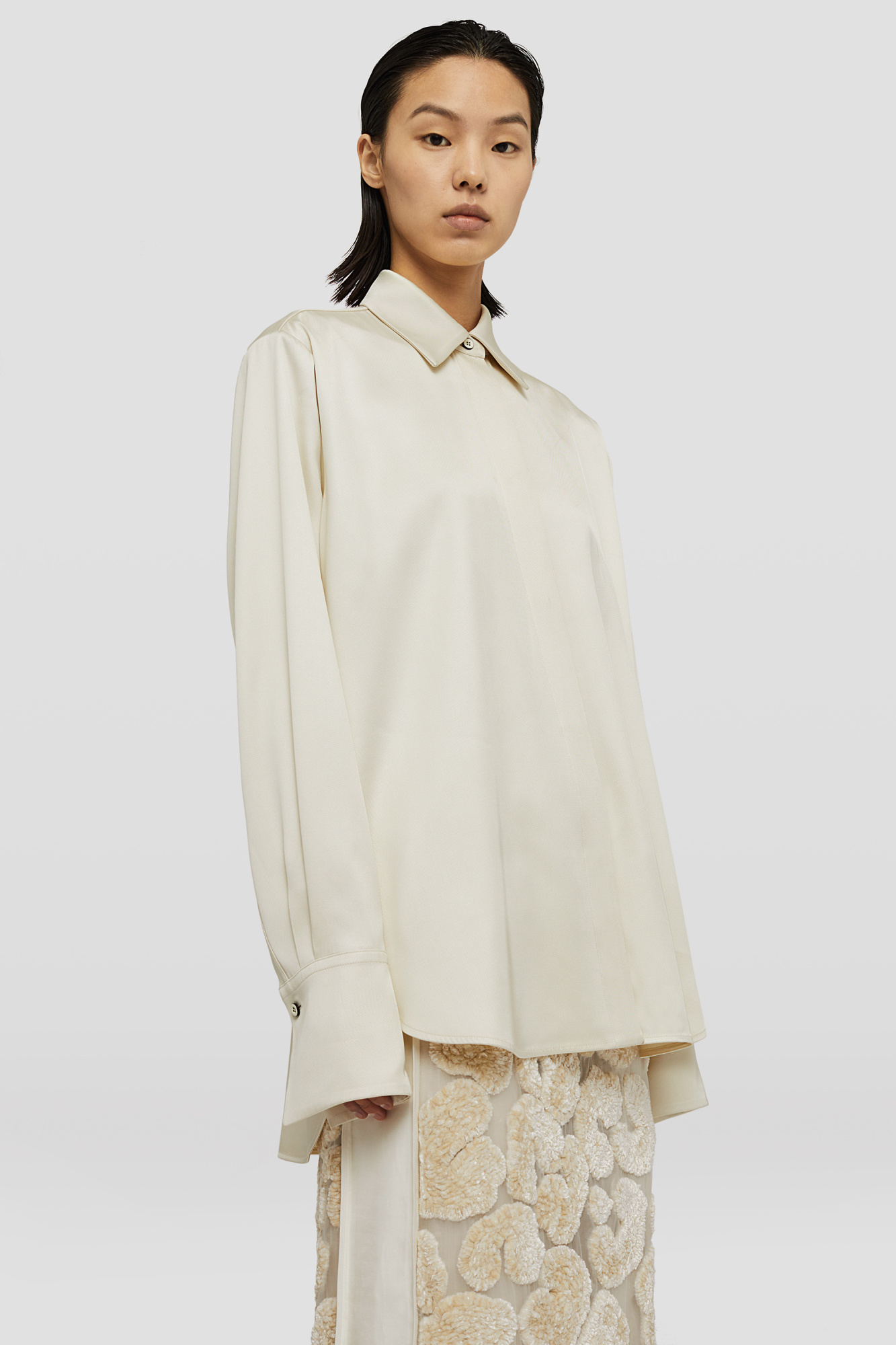 Jil Sander Pointed-collar Satin Shirt In White