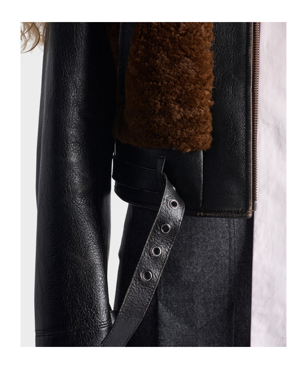 Prada Womens Black Panelled Leather And Shearling Jacket In Black