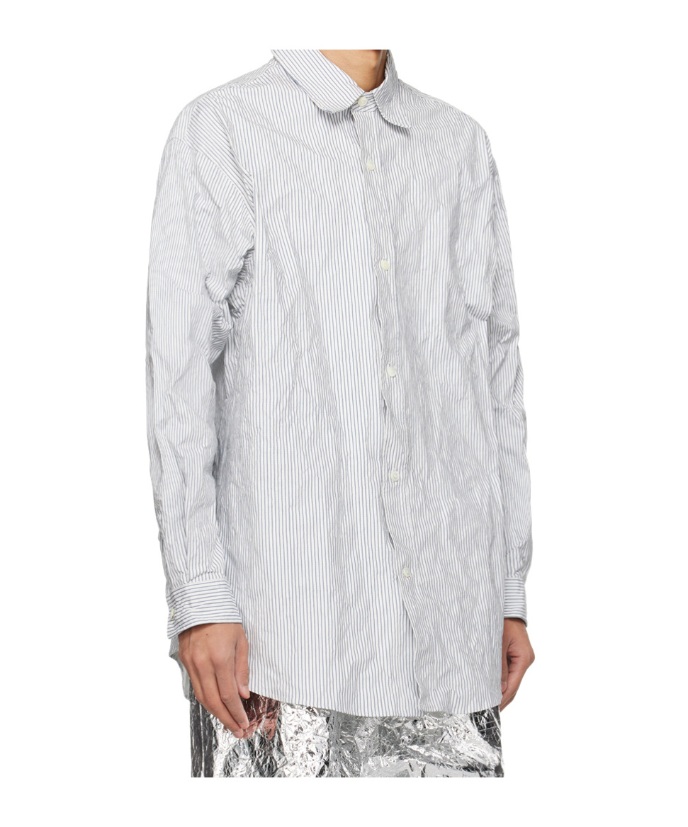 Hed Mayner White & Navy Pinstripe Shirt In White