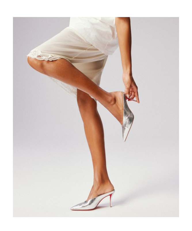 Christian Louboutin Miss Z 80mm Metallic Leather Mules In Silver