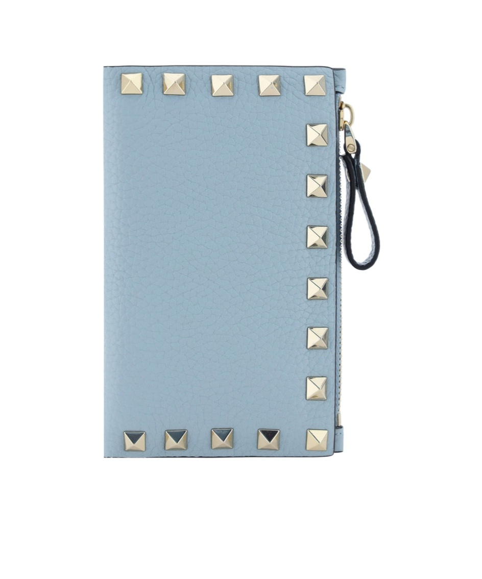 Shop Valentino Rockstud Bi-fold Cardholder In Blue