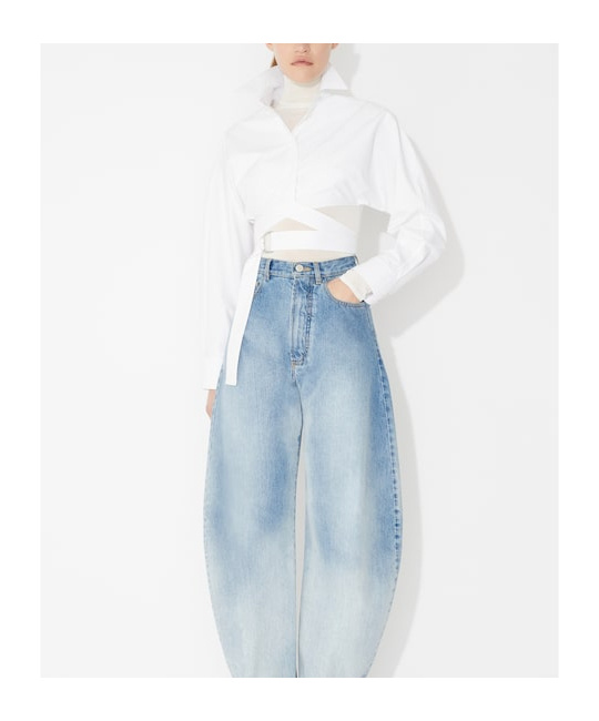 Shop Alaïa Wrap Around Cotton Shirt In White