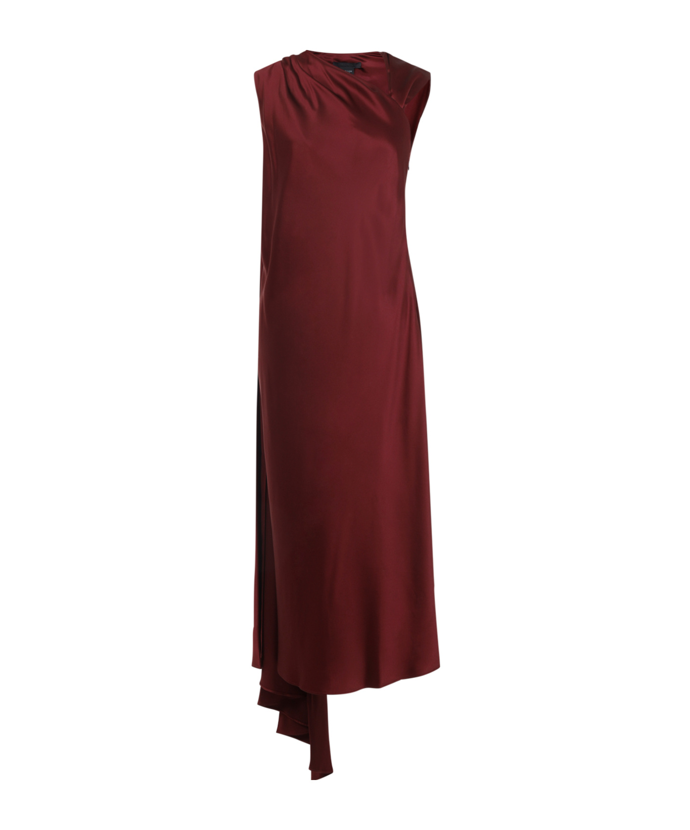 Max Mara Silk Midi Dress With Asymmetric Draped Detail In Burgundy