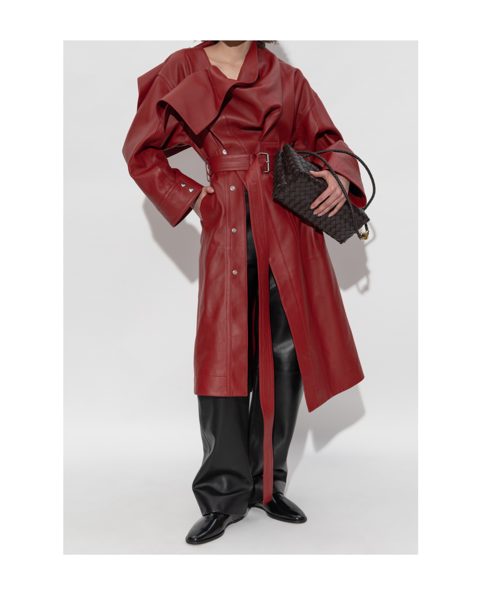 Bottega Veneta Long-sleeved Coat In Red