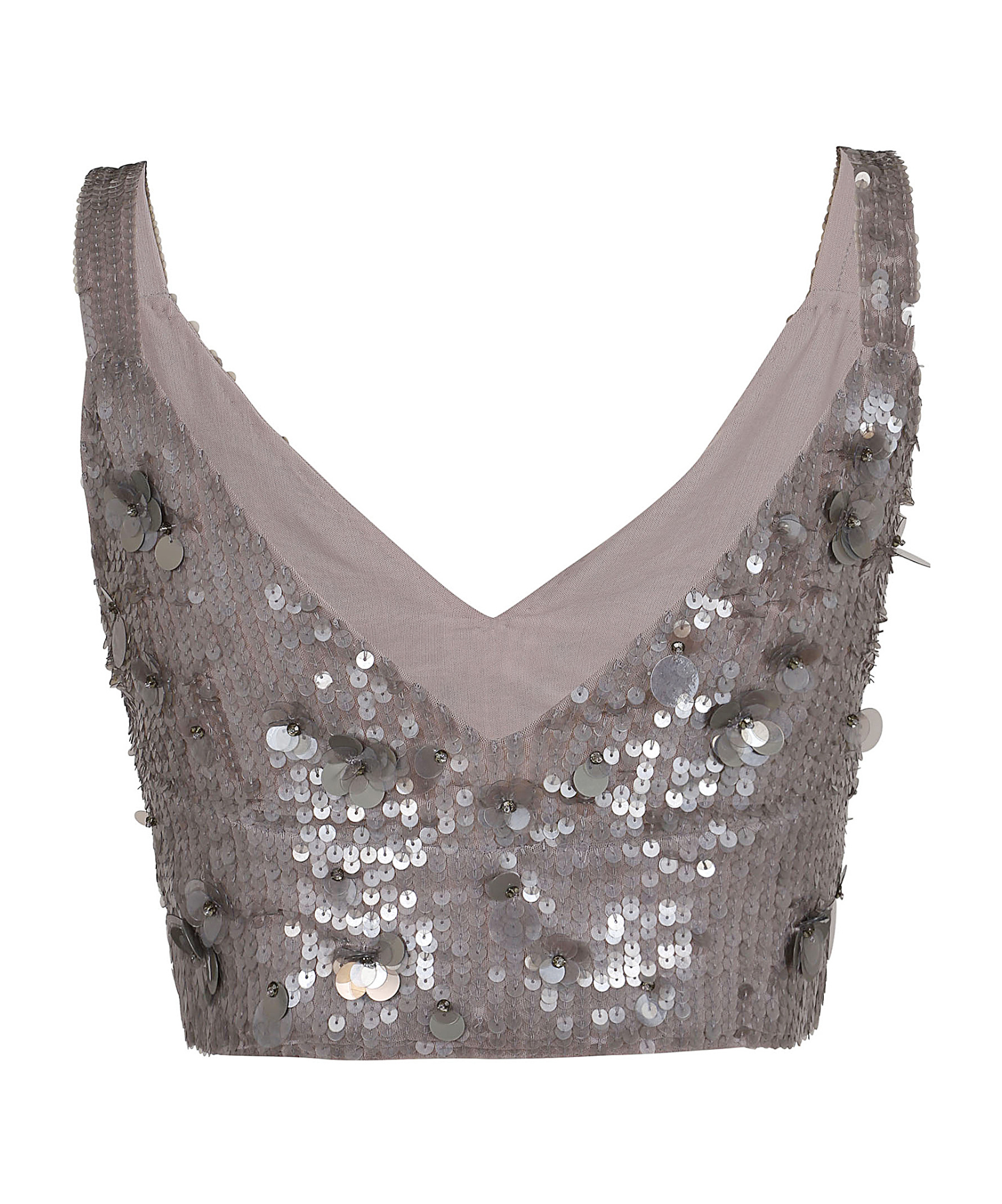 P.a.r.o.s.h Grey Sleeveless Crop Top With Straps In Sequined Fabric Woman In Gray