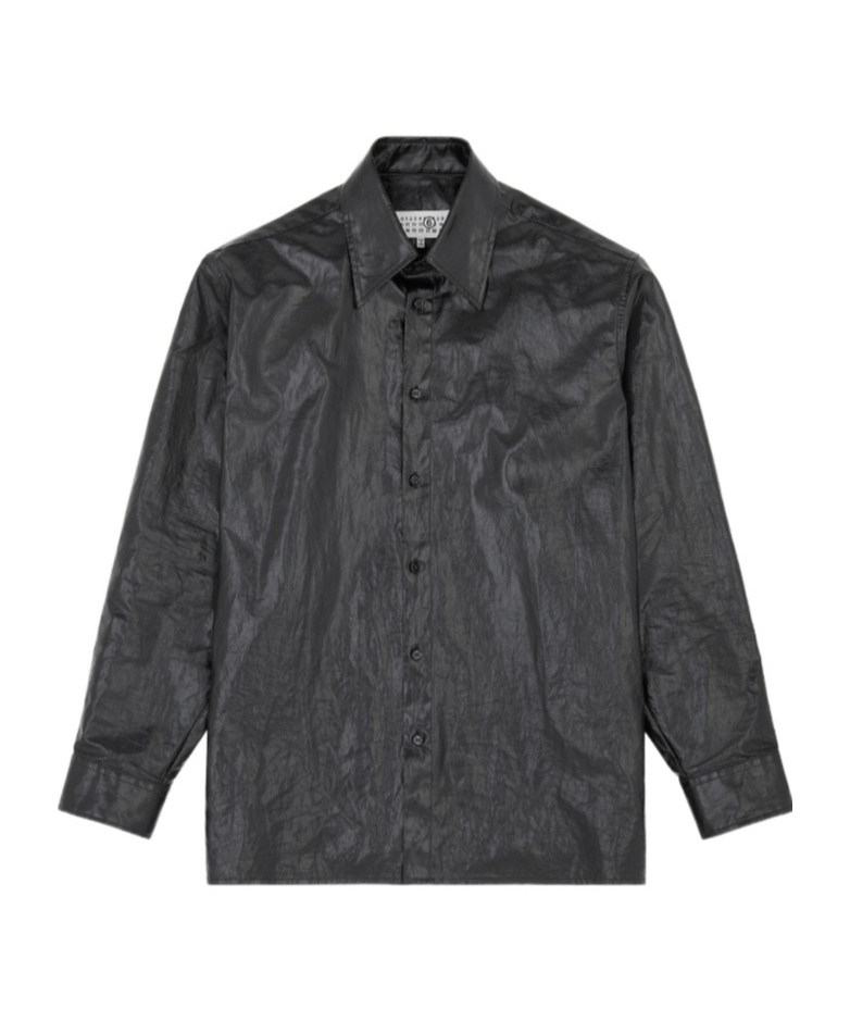 Mm6 Maison Margiela Shiny Coated Linen Shirt In Black