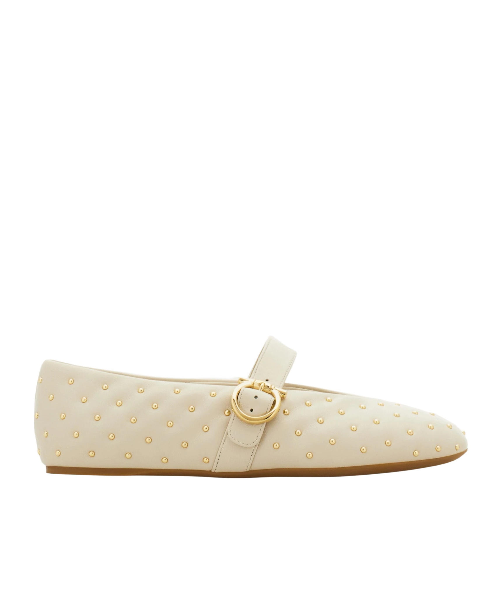 Ferragamo Studded Gancini Buckle Ballet Flat In Neutral