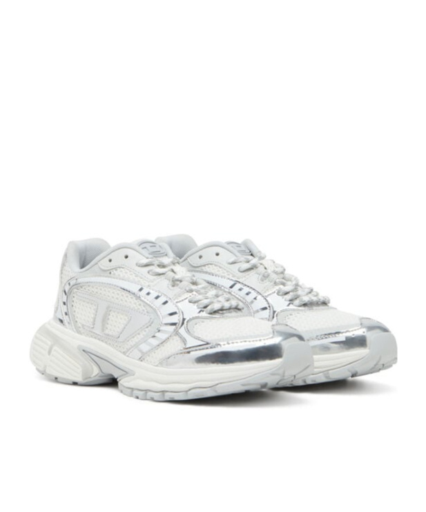 Diesel Metallic Mesh Sneakers With Oval D Logo In White