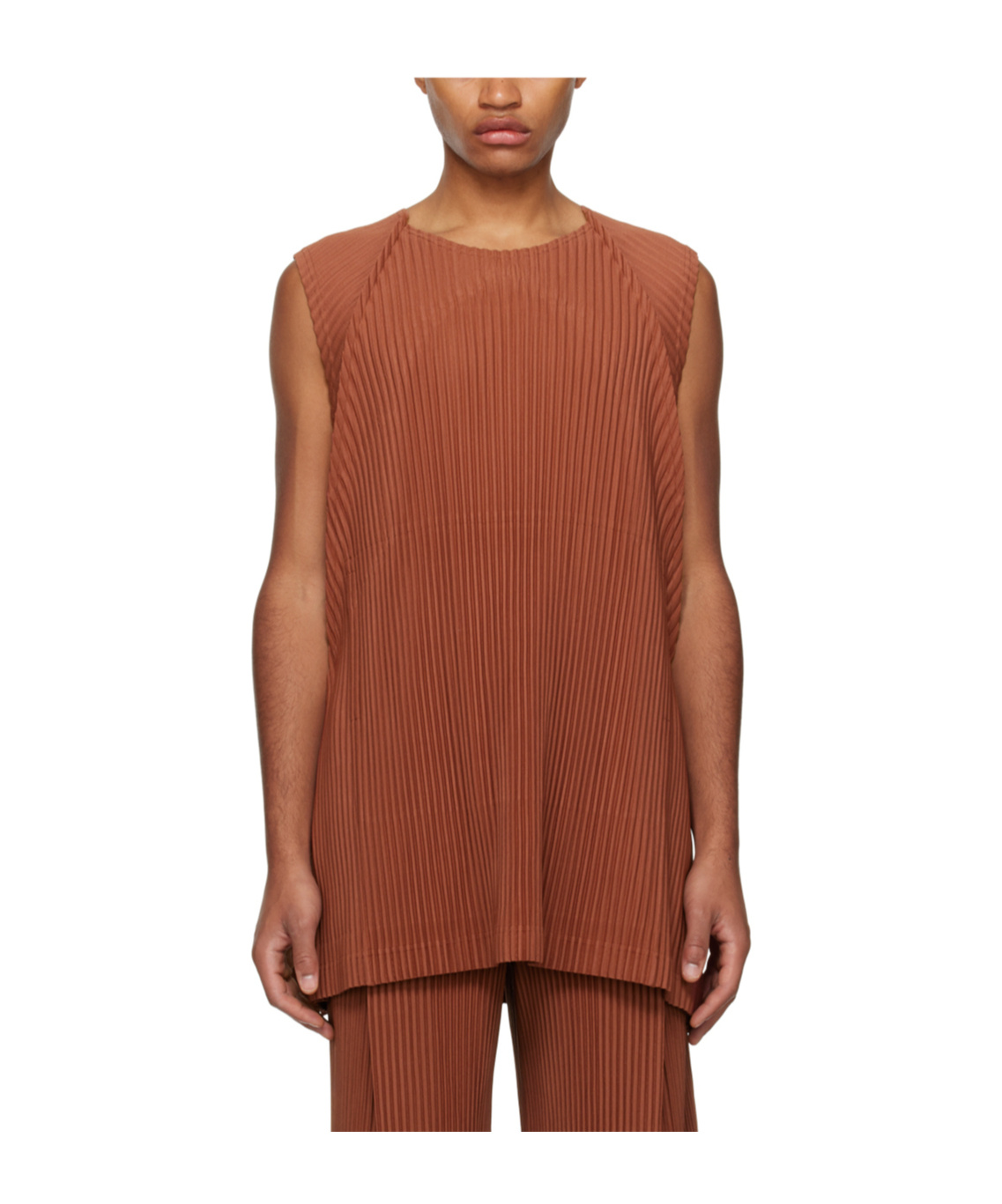 Issey Miyake Pleated Vest In Brown