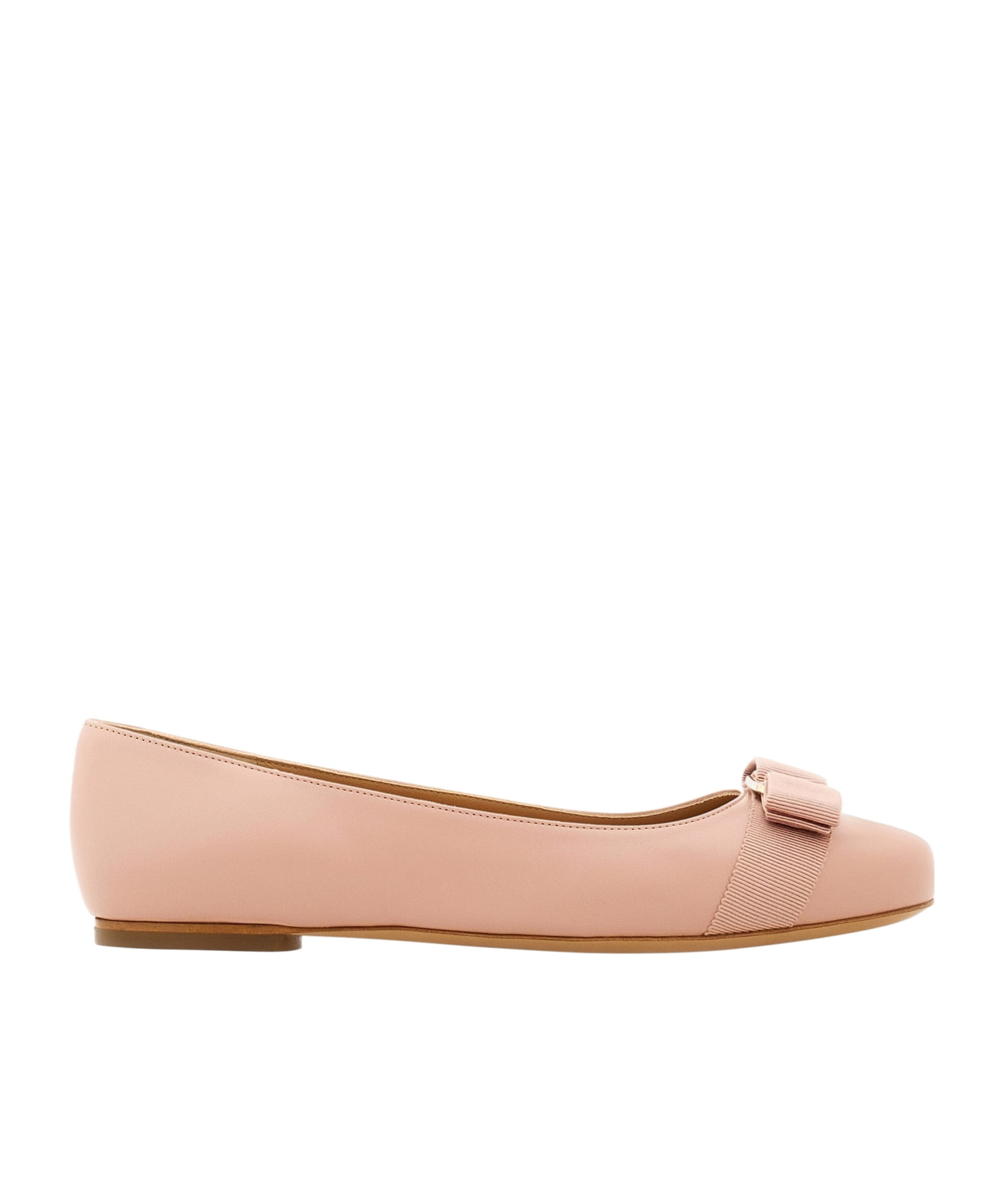 Ferragamo Varina Bow-detailed Patent-leather Ballet Flats In Nude