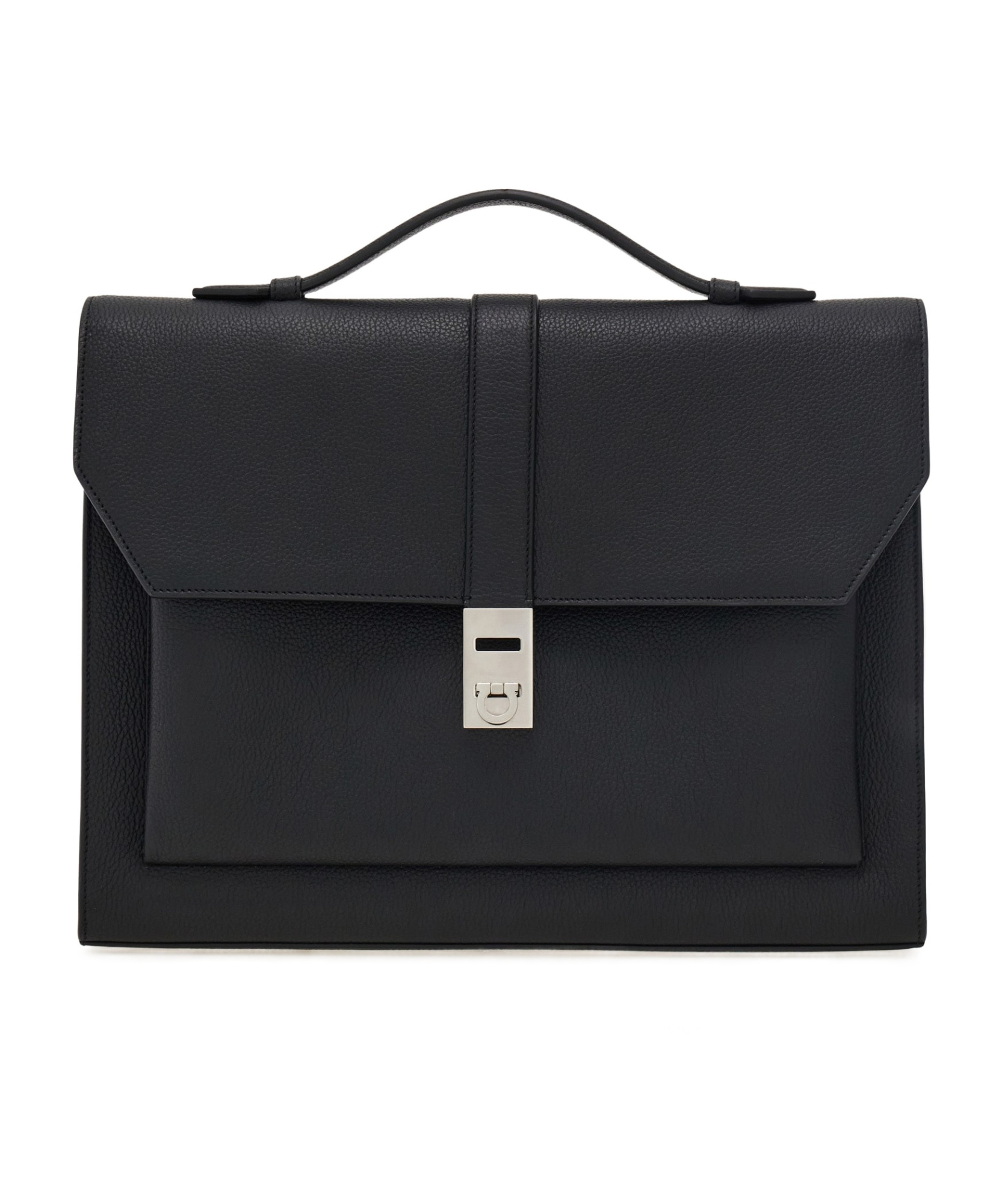 Ferragamo Clasp Textured Hug Briefcase In Black