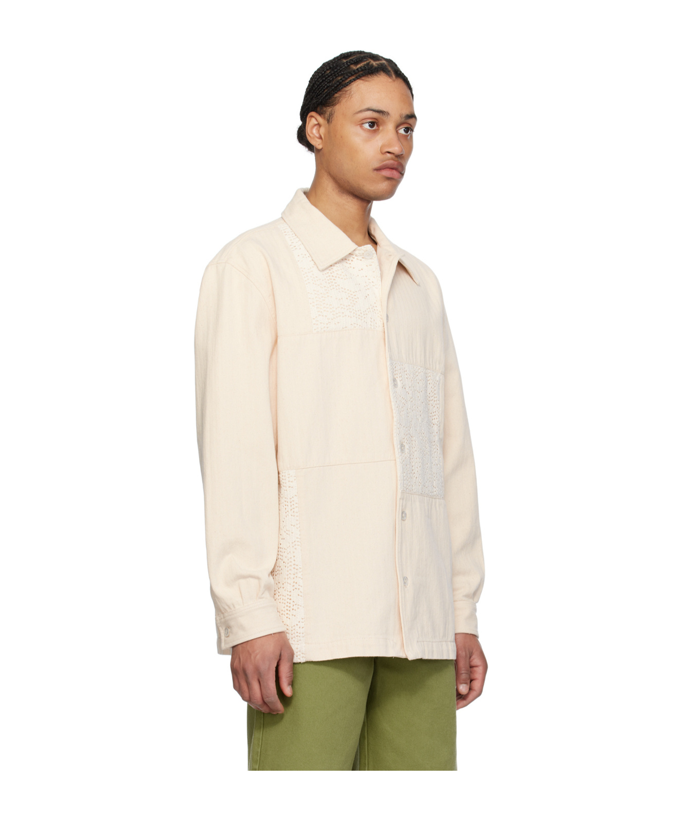 Drôle De Monsieur Herringbone Long-sleeved Shirt In White